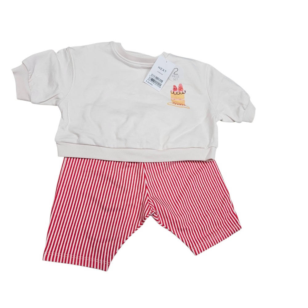 Next Outfit Set NWT Baby 3-6 Months Cream Red Strawberry Cake Striped Patisserie